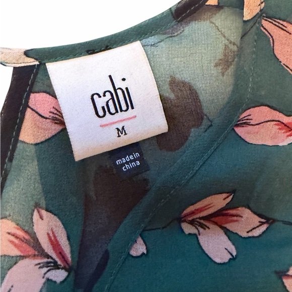 CAbi Teal and Pink Floral Blouse-Sheer-Cami not included. Size Medium - Picture 3 of 8